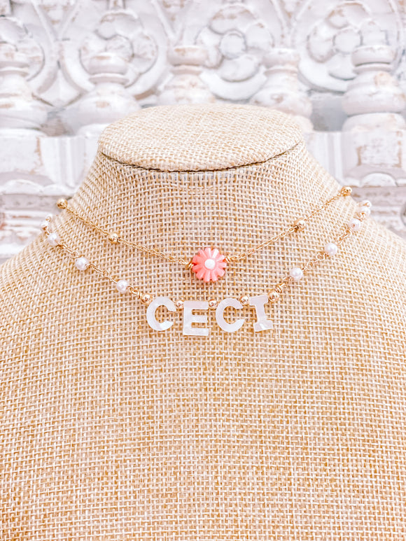 “Ceci” Name Pearl Beaded Necklace
