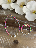 Rainbow Beads with stars and gold beads and initial matching necklace and bracelet