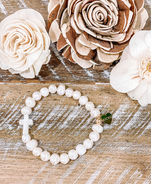 Communion Fresh Water Pearl Cross Bracelet – Kichu