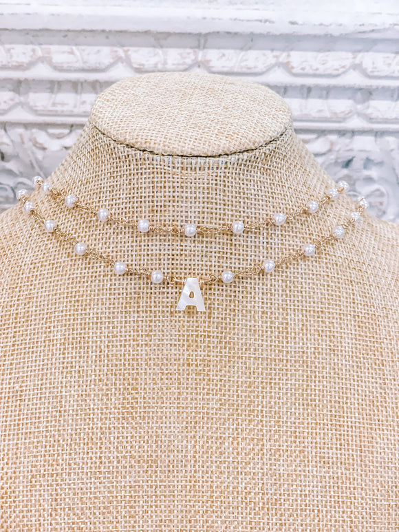 initial necklace with pearl chain 