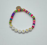 Rainbow Name Bracelets with Gold and White Round Letter
