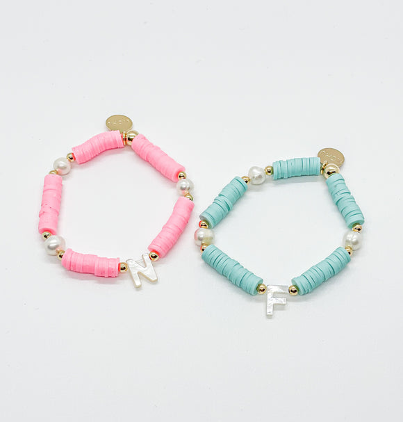 Mother of Pearl Initial Rainbow Bracelets