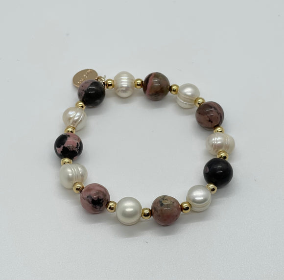 Natural Rhodanite Pink and Black Bracelets