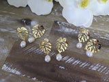 Palm Beach Leaf Pearl Drop Earrings