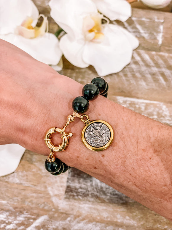 Tammy Black Onyx Bracelet with Saint Benedict