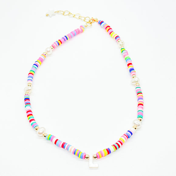 Rainbow Initial Necklace with Pearls