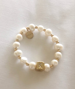 Pearl Bracelet with Block Initial