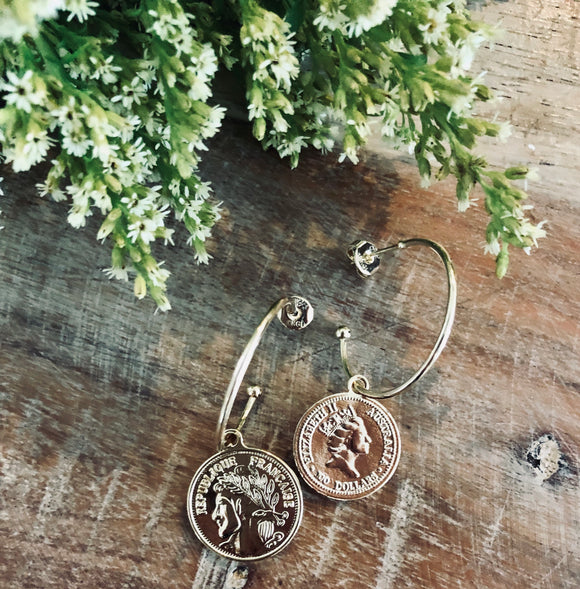 Gold Coin Hoop Earrings