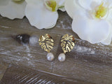 Palm Beach Leaf Pearl Drop Earrings