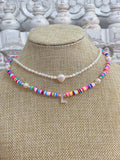 Rainbow Initial Necklace with Pearls