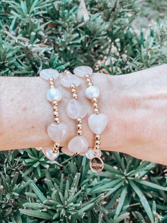 Rose Quartz Heart Bracelets Set of 3