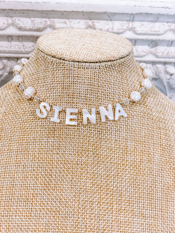 “Sienna” Personalized Name Pearl Necklace